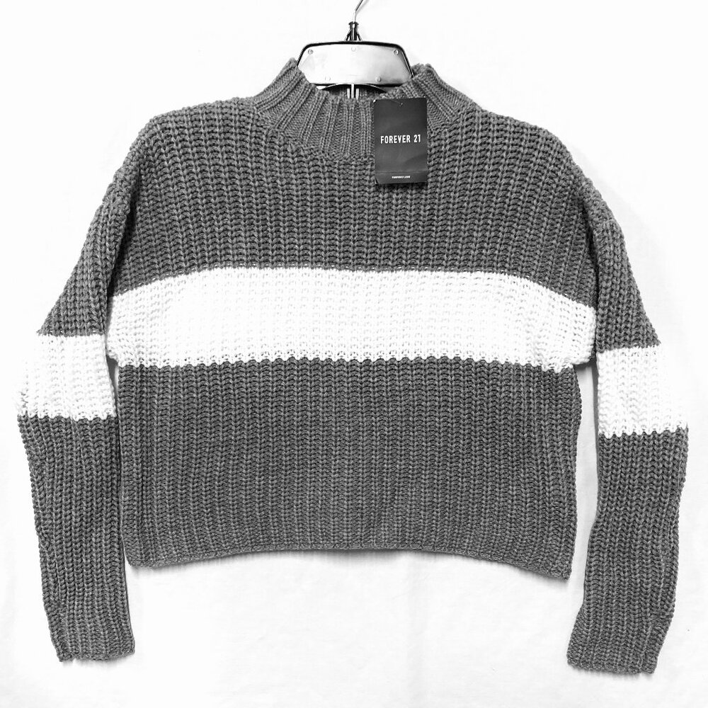 Womens Sweater Forever 21 Size Small Cropped Pullover Gray Chunky Knit